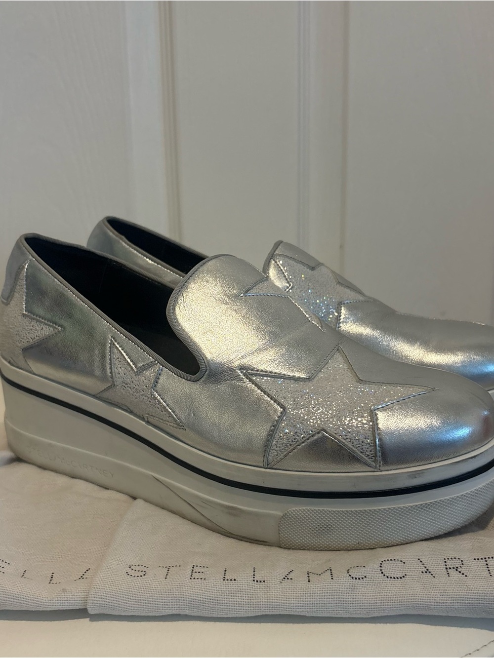 Stella McCartney Metallic Silver Star Platform Mules